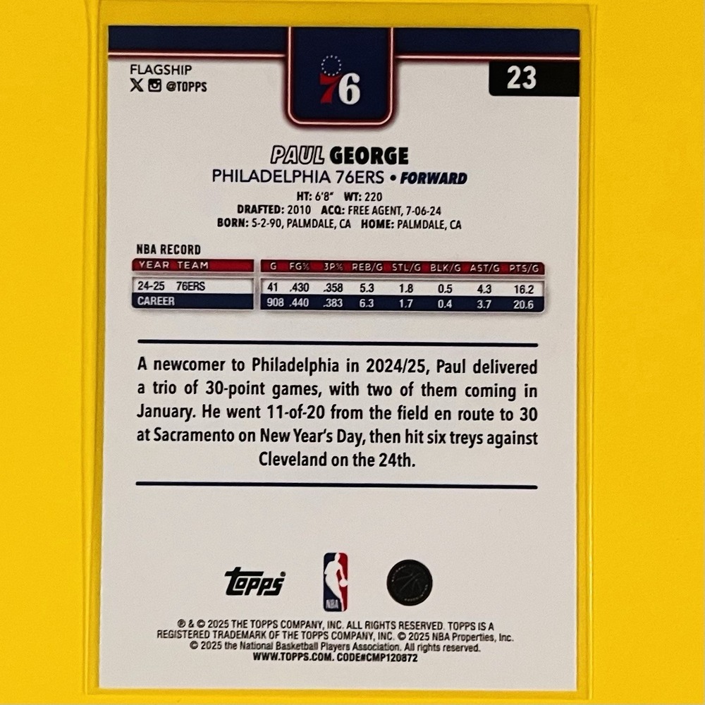2025-26 Topps Basketball Paul George #23 Philadelphia 76ers - Picture 2 of 2